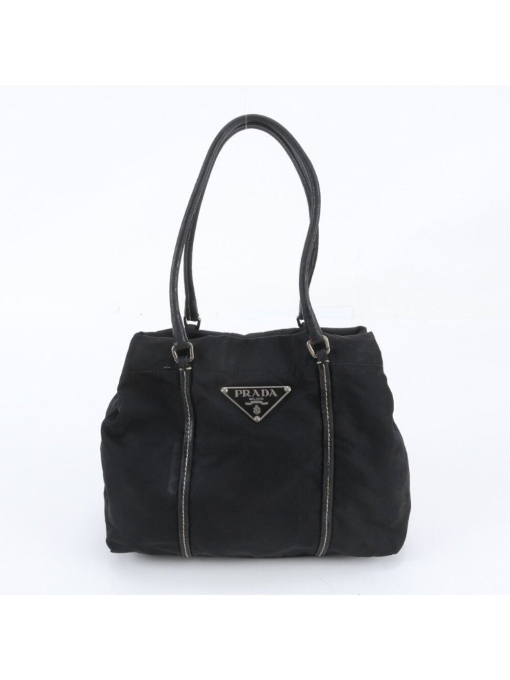 Prada Tessuto Nylon Triangle Logo White Tag Leather Tote Bag